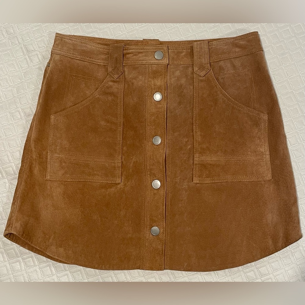 Blank NYC Brown Suede Leather Snap-Front Skirt